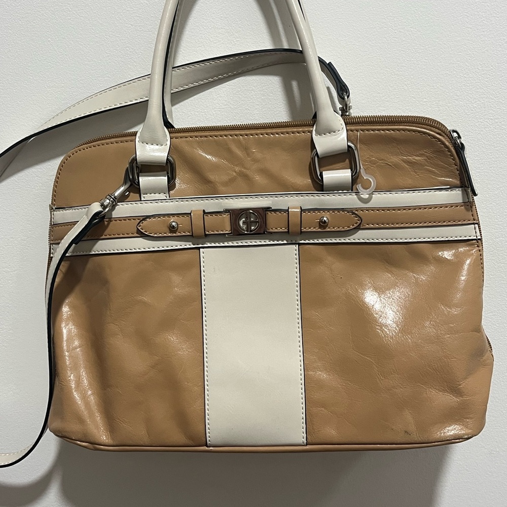 Giani Bernini Tan and Cream Leather Handbag Crossbody